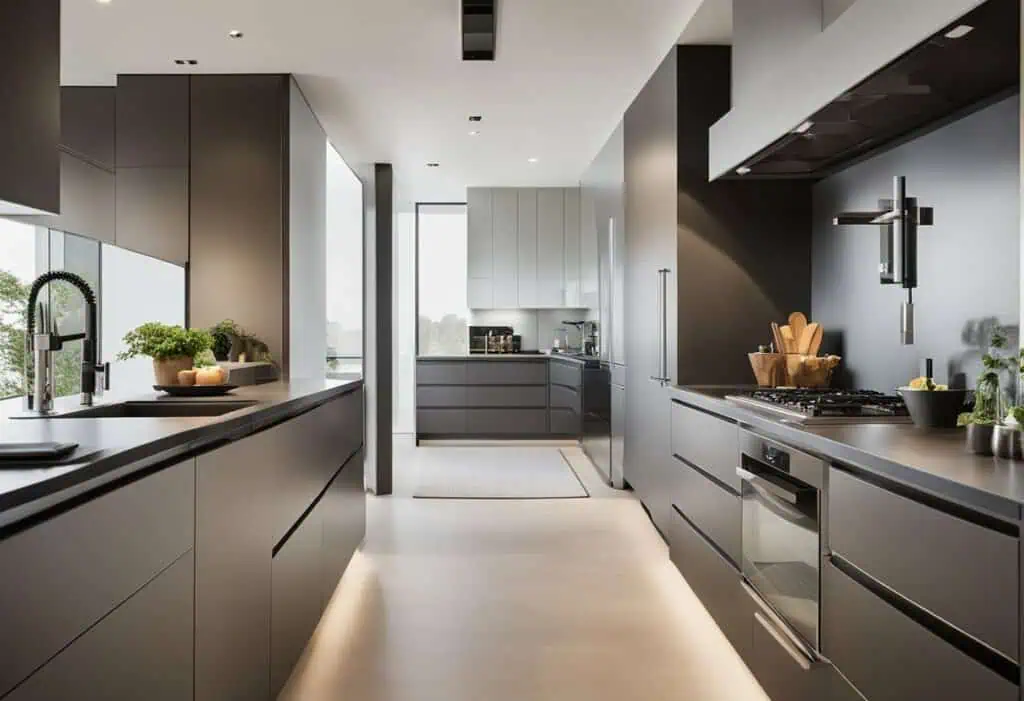 Sleek gray designer kitchen doors for a contemporary look.