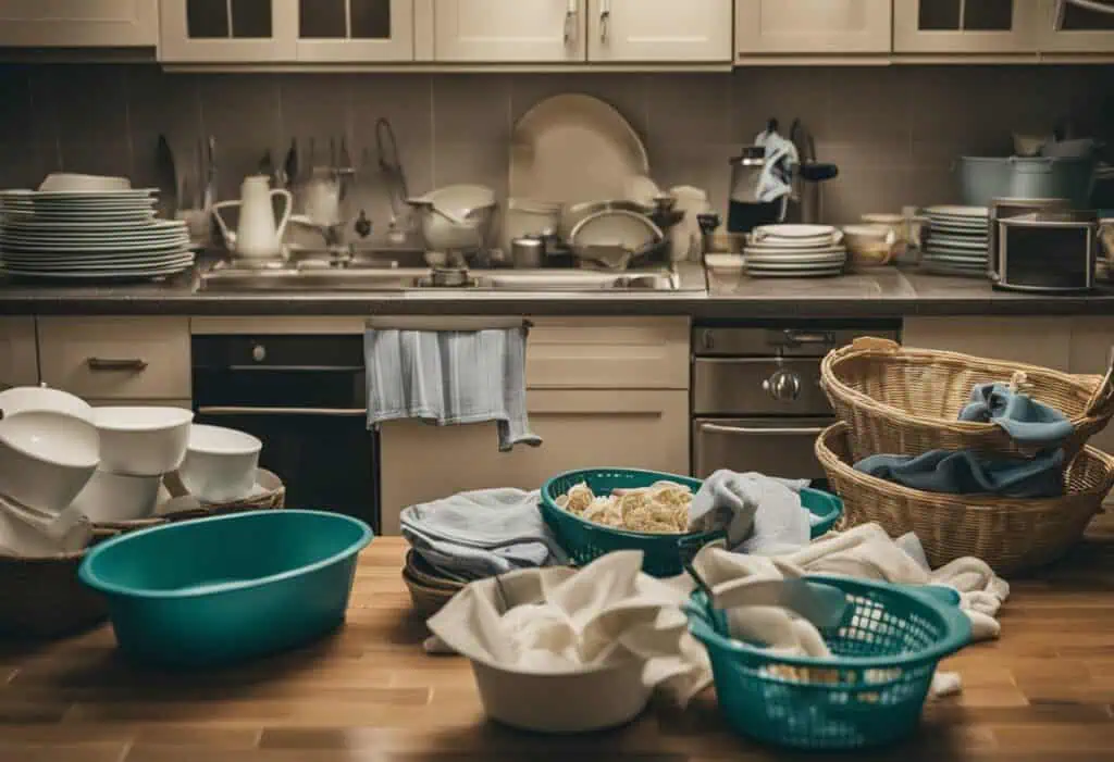 Clean and organized kitchen after laundry and cleaning.