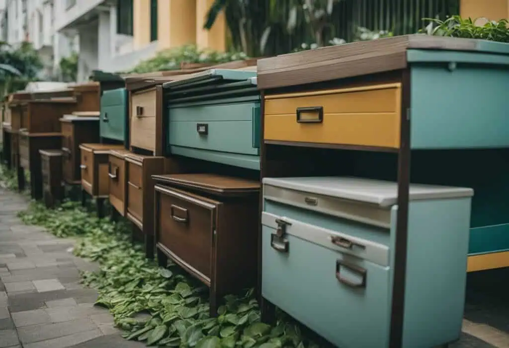 Collection of discarded furniture for recycling and disposal in Singapore.