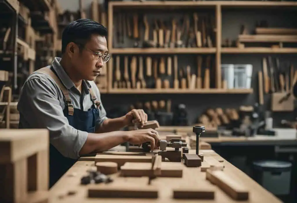 Skilled woodworker designing stage and set pieces for events in Singapore.