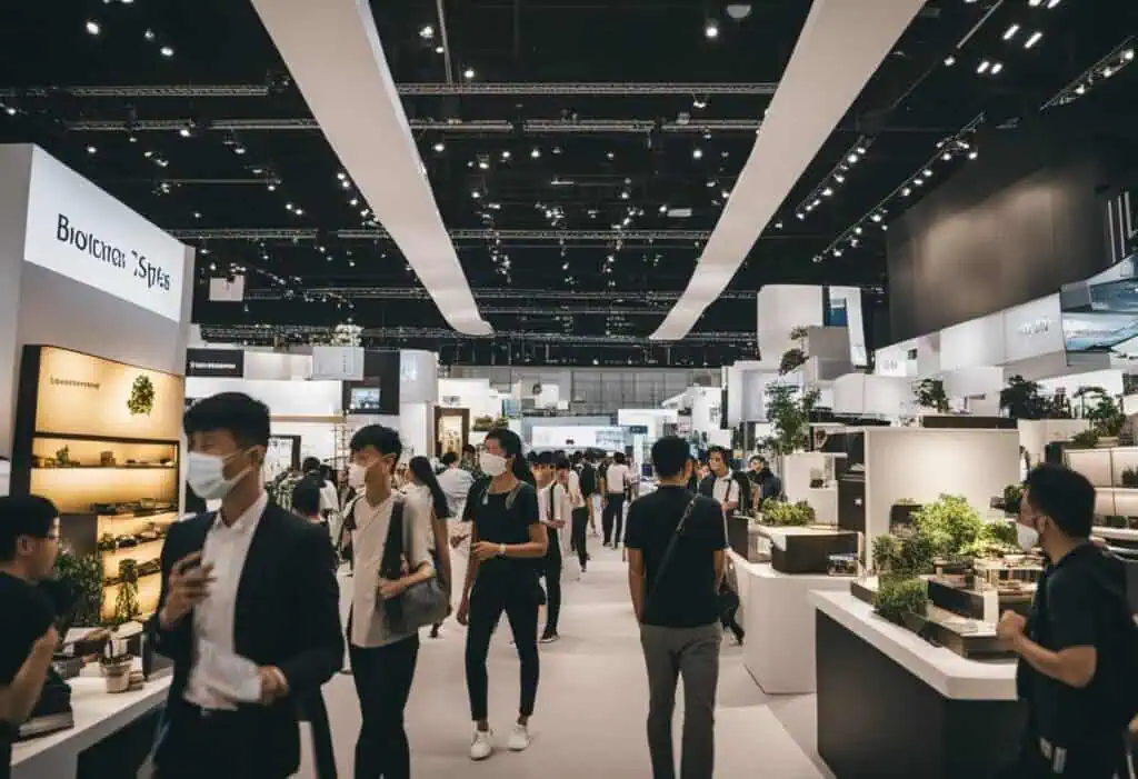 Modern furniture displays at Singapore Expo Furniture Fair.