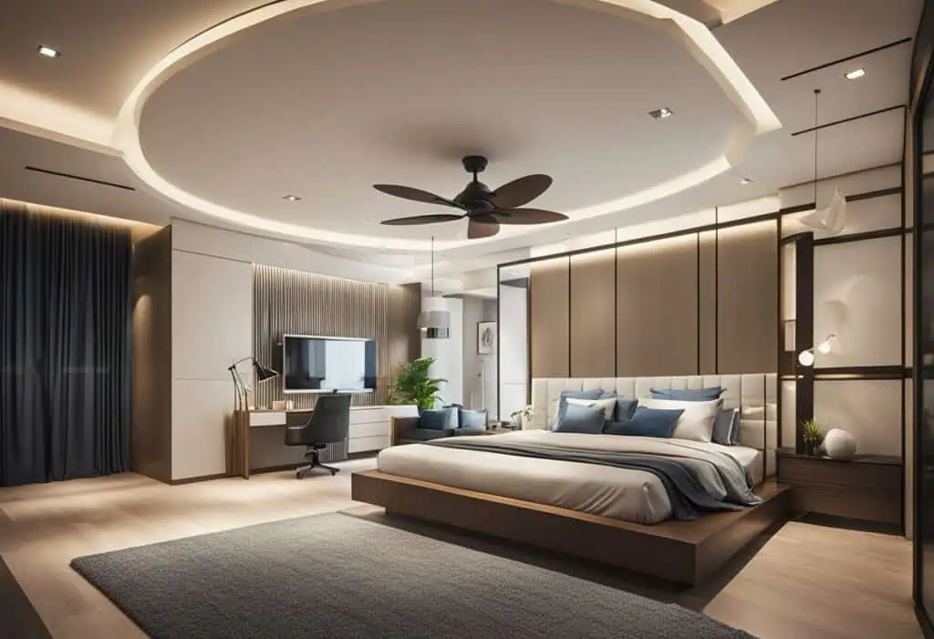 false ceiling design with fan for bedroom