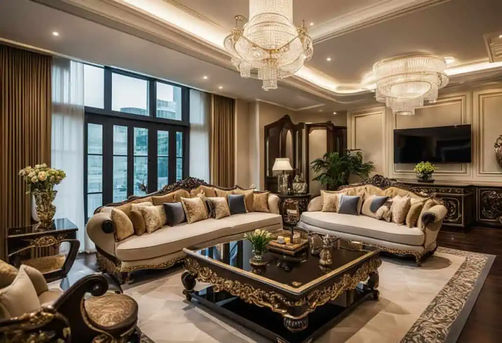 Luxurious French-style furniture in a sophisticated Singapore living room setting.