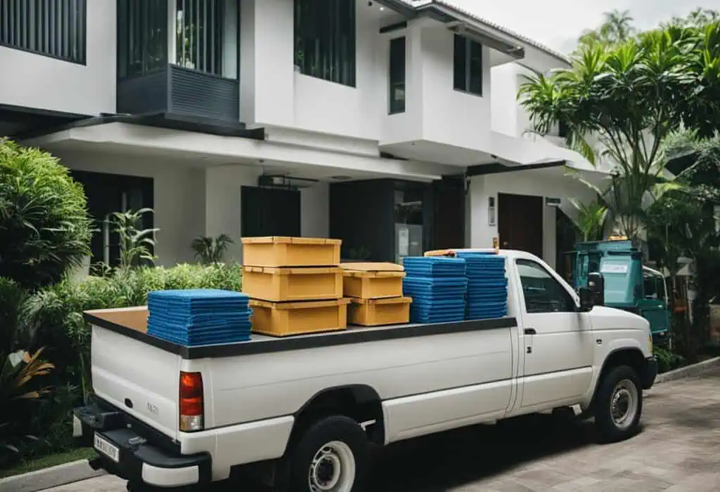 Donation pickup truck with furniture ready for collection in Singapore.