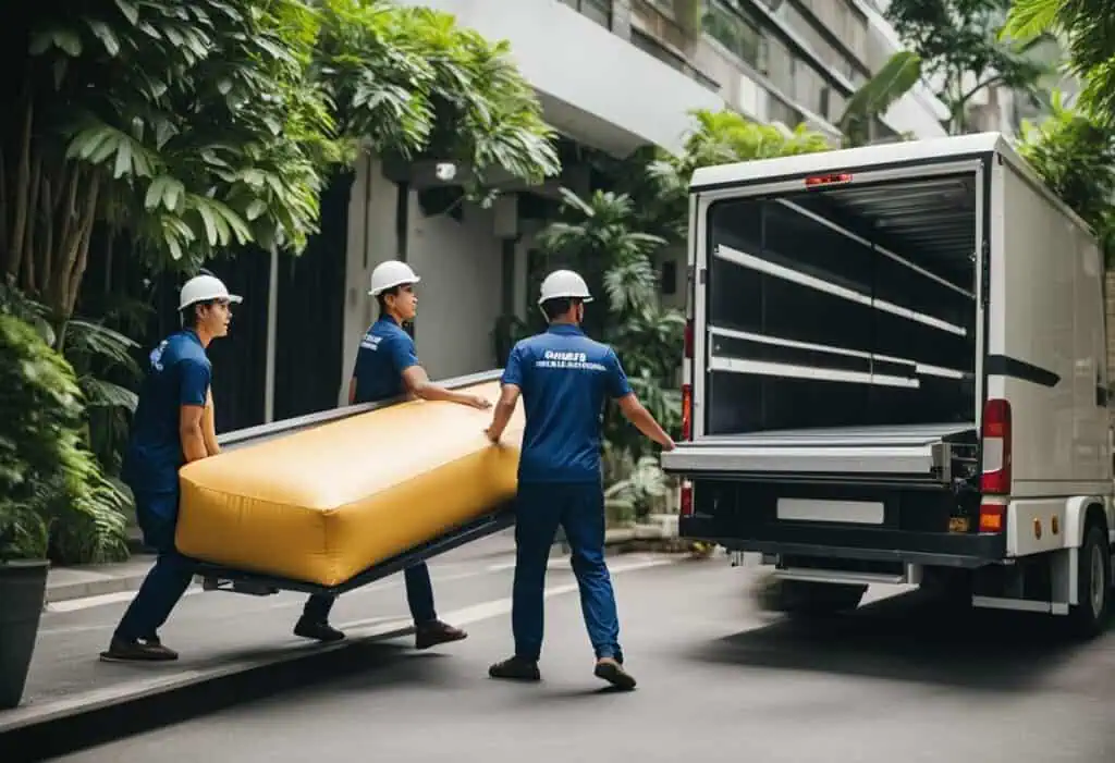 Professional furniture movers in Singapore safely transporting large items.
