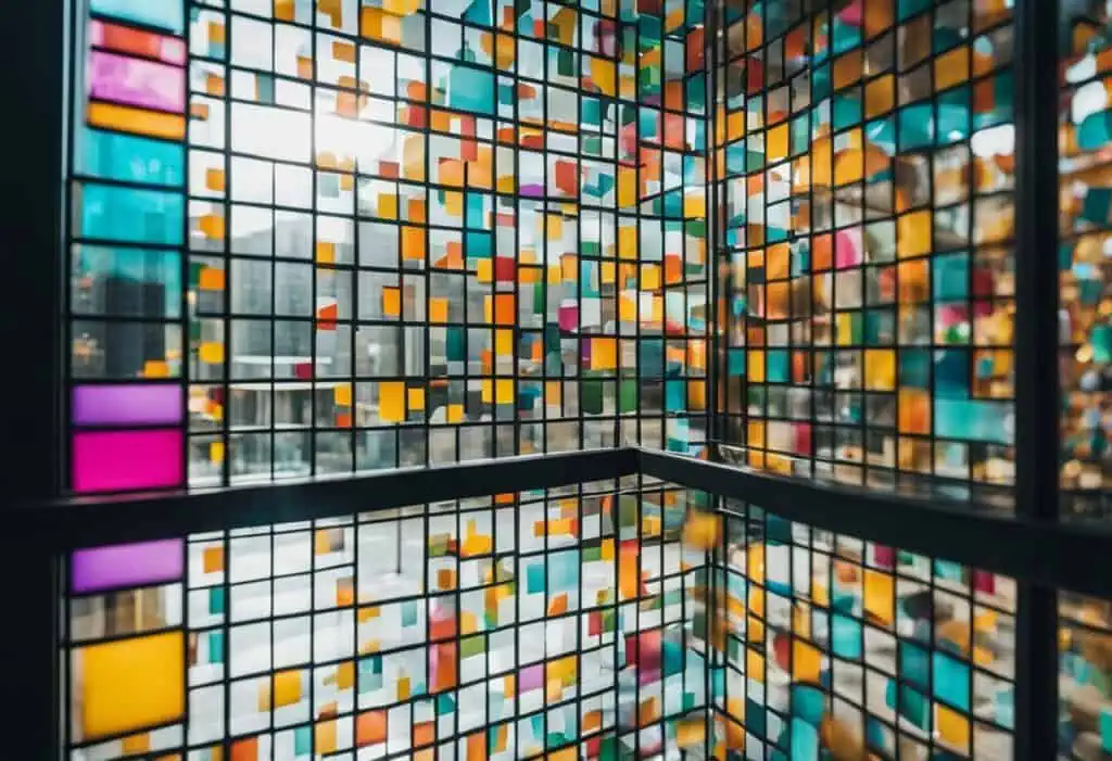 Colorful glass sticker wall art to enhance office space and inspire creativity.