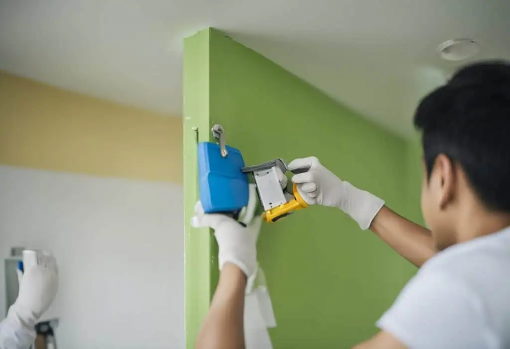 Skilled worker performing electrical work for a home renovation project.