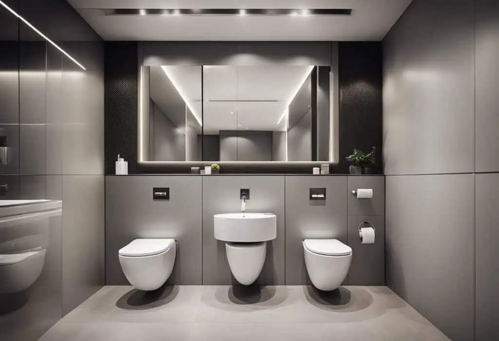 Elegant modern bathroom featuring sleek, minimalist toilets for a luxurious bathroom experience.