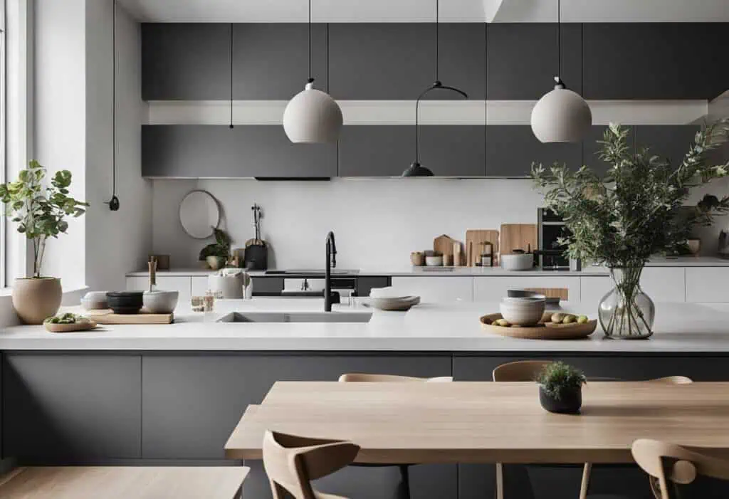 Elegant Scandinavian kitchen design with minimalist and modern elements.