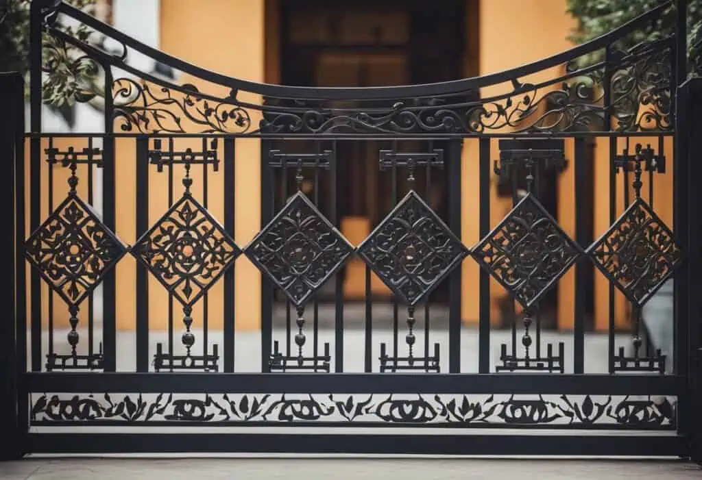 Balcony grill gate with intricate wrought iron patterns, perfect for enhancing outdoor space aesthet.
