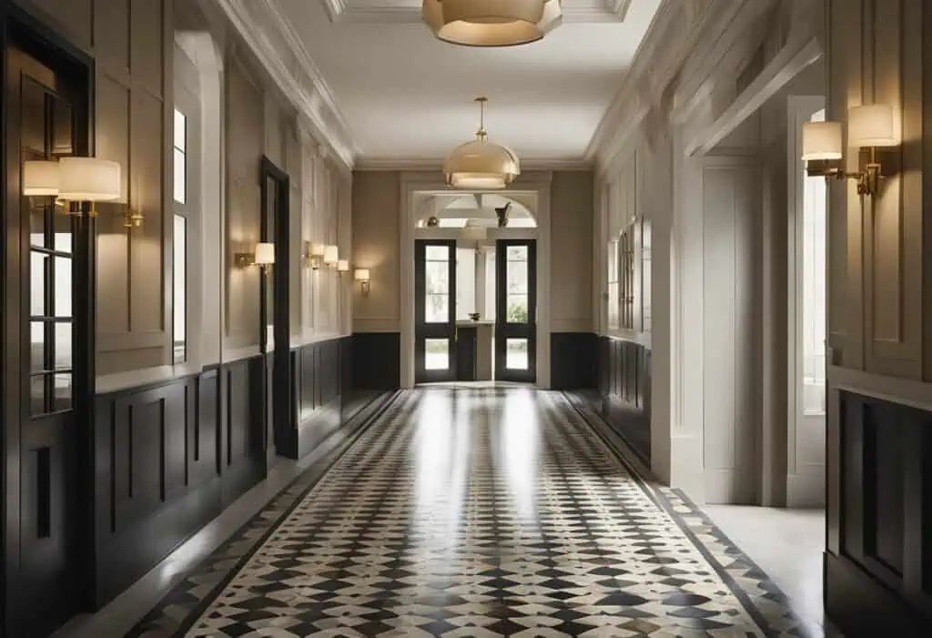 Stylish hallway with classic design, leading seamlessly to the kitchen entrance.