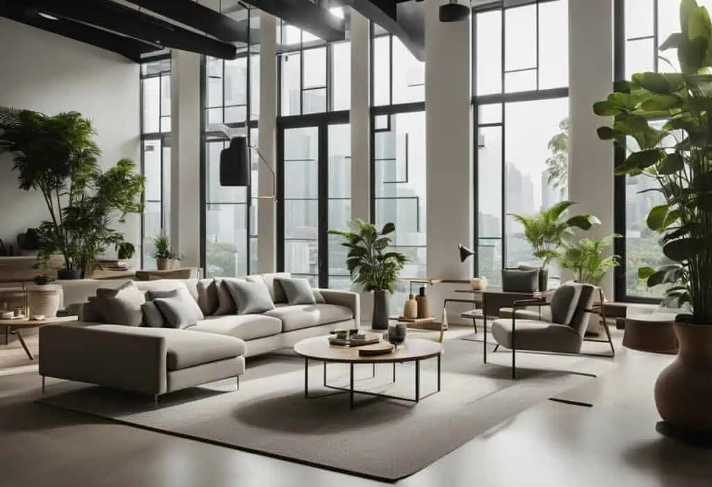 Elegant living room featuring contemporary furniture and abundant natural light.