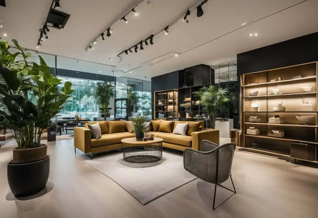 Elegant furniture display in a stylish living room setting in Singapore.