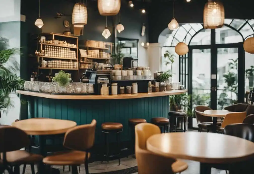 Hipster furniture with modern design in a stylish Singapore café setting.