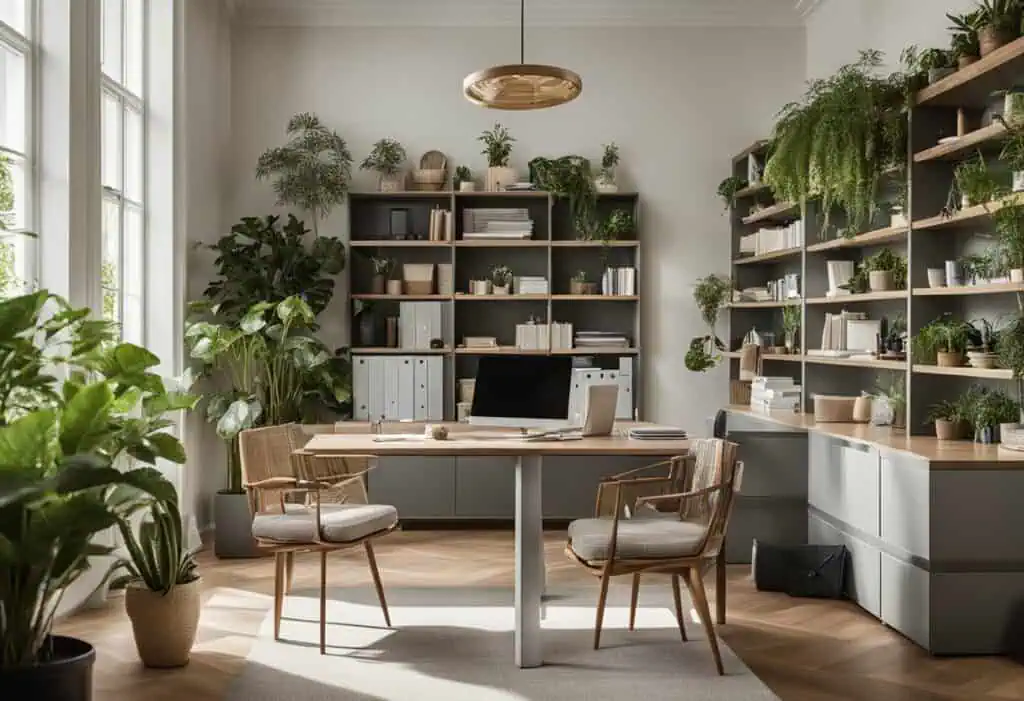 Efficient dual workspace with ample greenery for productivity and relaxation.