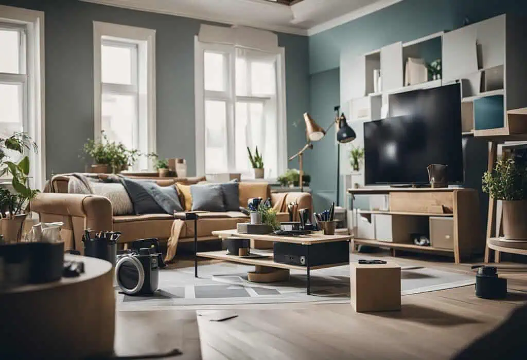 Modern living room with stylish furniture and natural light, perfect for home renovation inspiration.