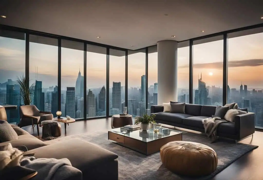 Elegant city skyline view from a high-rise apartment in Singapore.