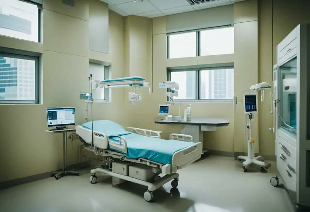 Hospital bed with advanced medical devices in a well-equipped Singapore healthcare setting.