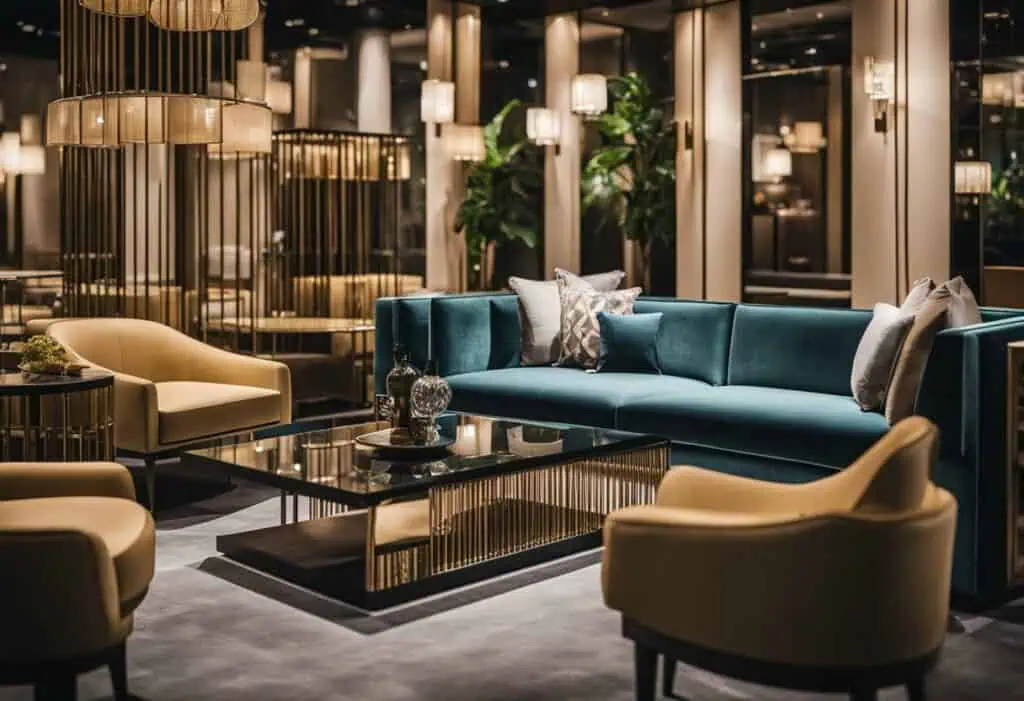 Luxury hotel furniture for sale in Singapore, including modern sofas and seating arrangements.
