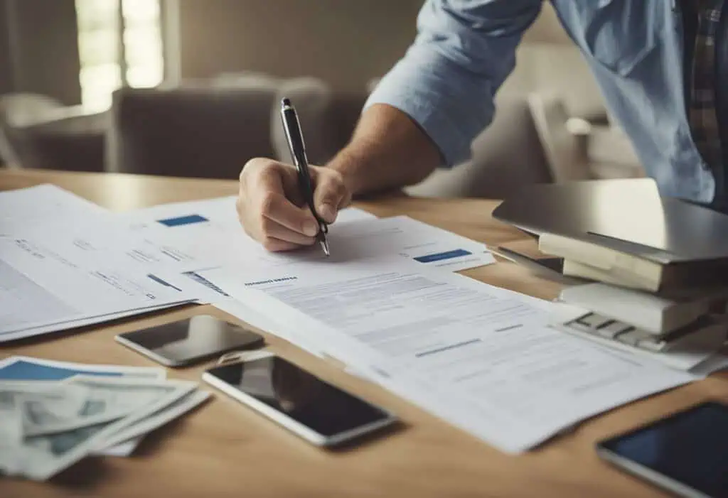 Person signing paperwork for home renovation loan approval.