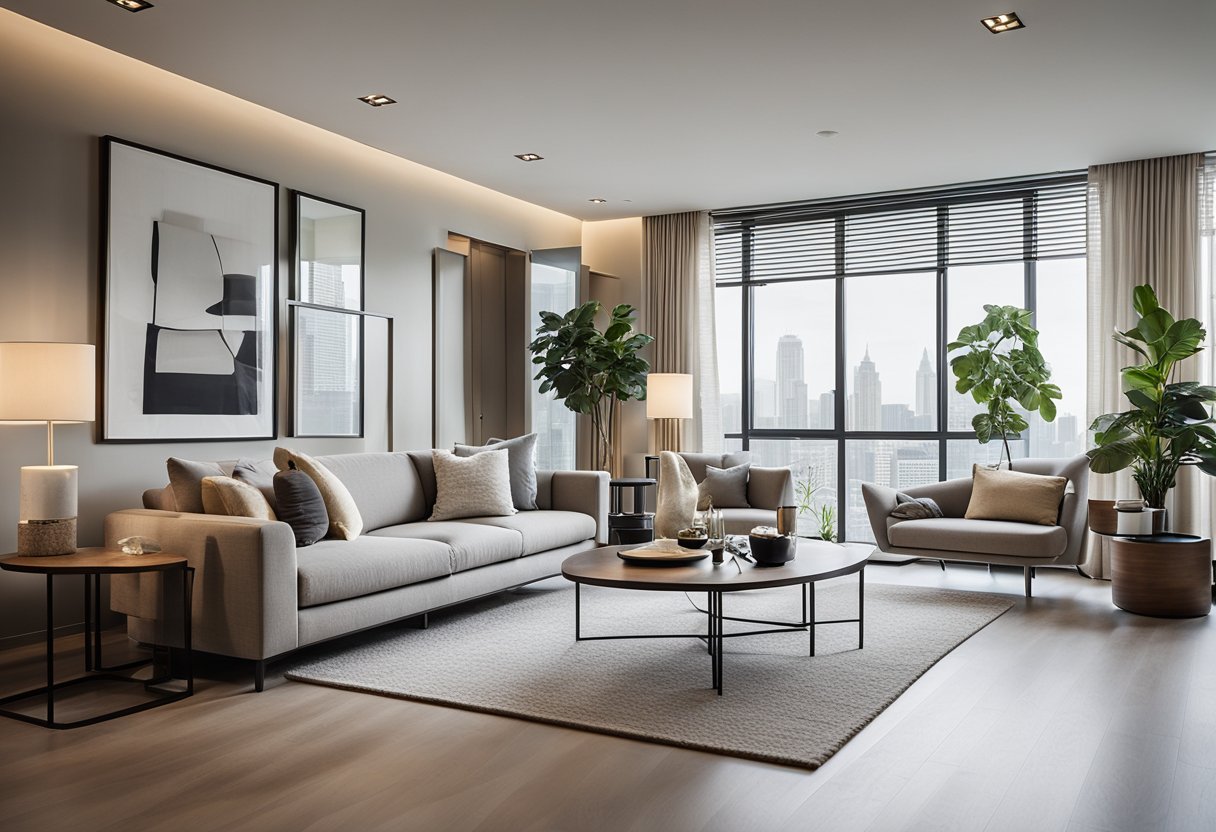 The 3-bedroom condo interior is modern and minimalistic, with neutral tones and clean lines. Simple yet stylish furniture and decor give a sense of sophistication while staying within budget