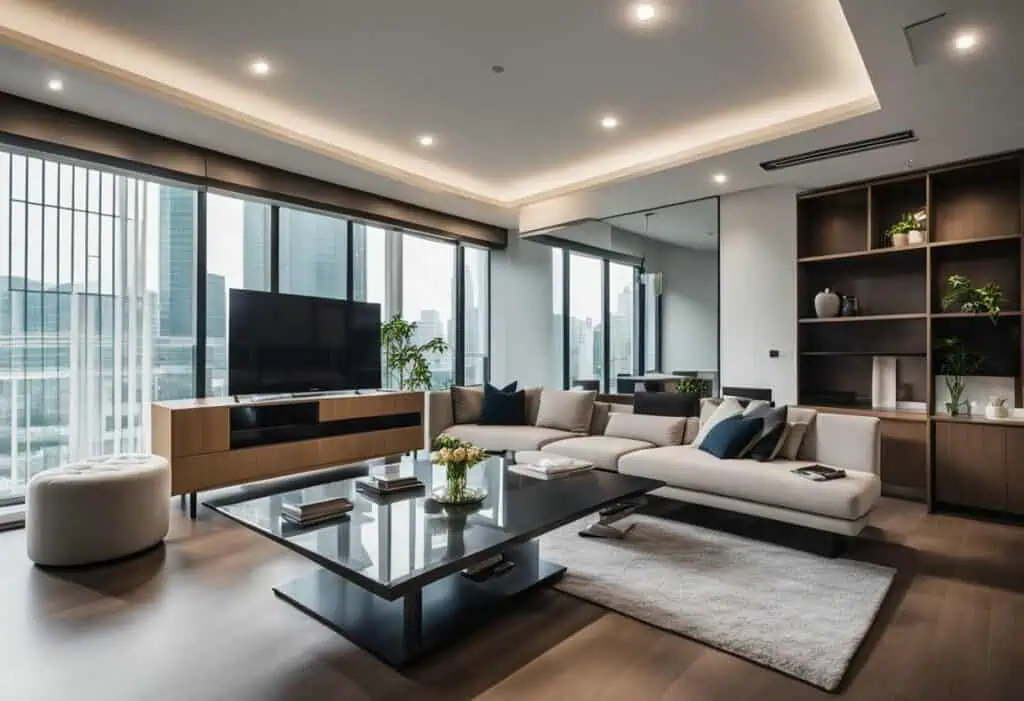Elegant modern living room featuring innovative furniture designs in Singapore.