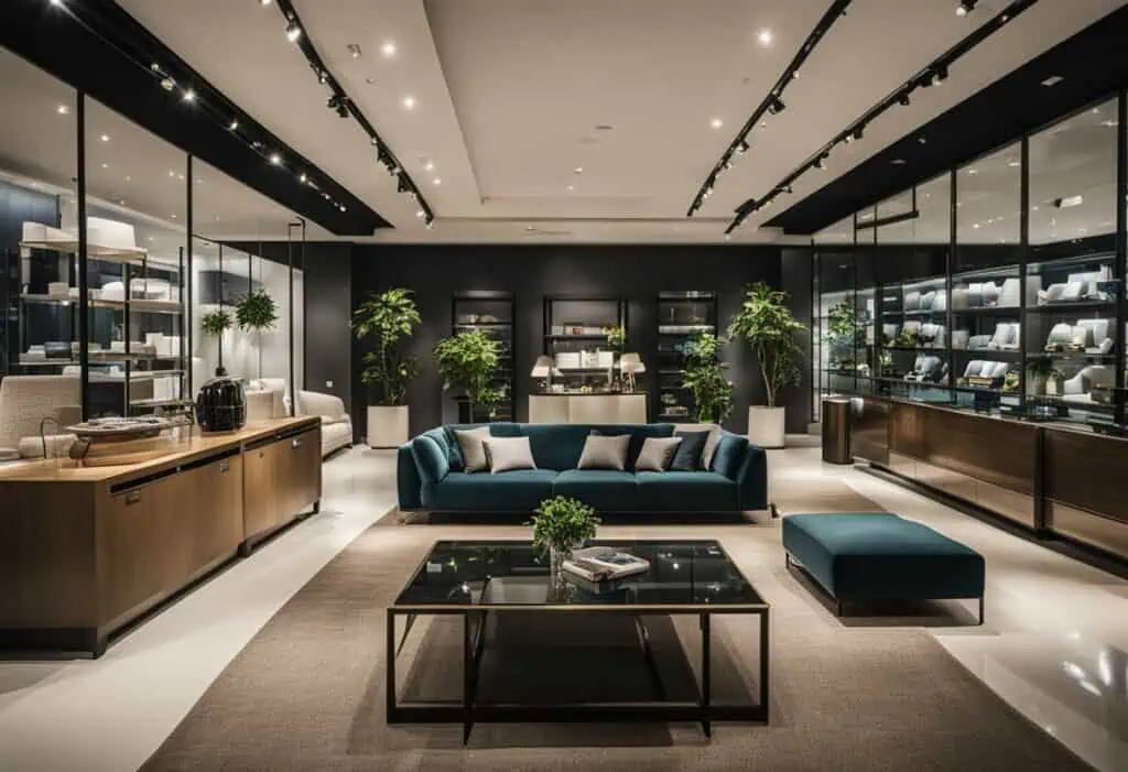 Elegant Italian furniture showroom in Singapore with modern sofas and stylish decor.