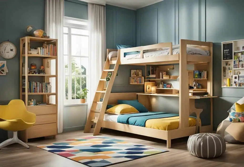 Bright and cozy kids' bedroom with stylish bunk beds and ample storage solutions in Singapore.