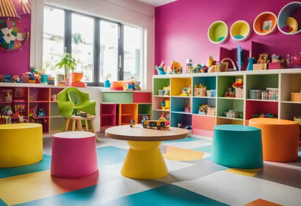 Bright and vibrant kids furniture in a playful Singaporean playroom environment. Perfect for creatin.