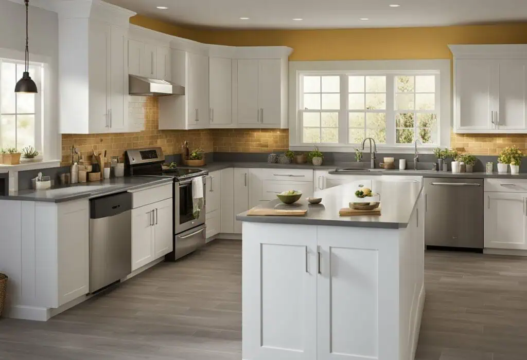 Kitchen and bathroom renovation with stylish cabinetry and modern appliances.
