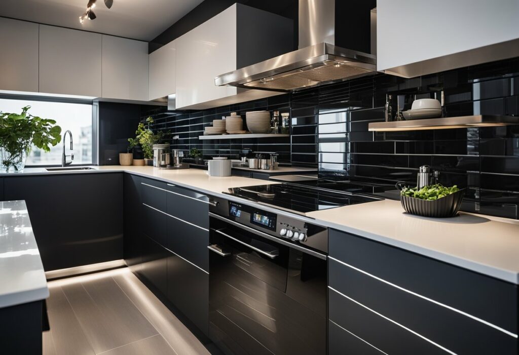 kitchen black tiles design