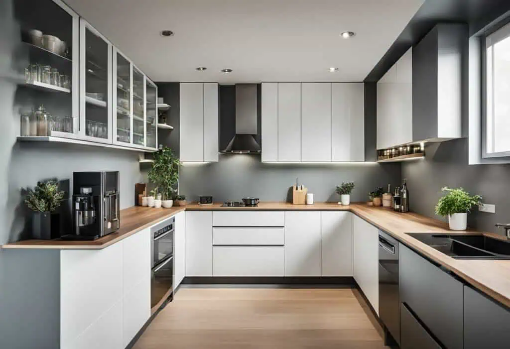 Sleek white and black kitchen cabinets maximizing space in small kitchens.