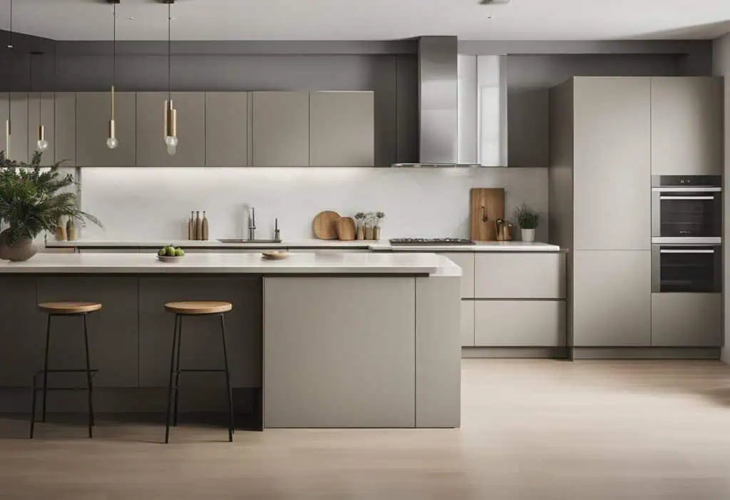 Modern laminate kitchen cabinets with sleek, minimalist style.