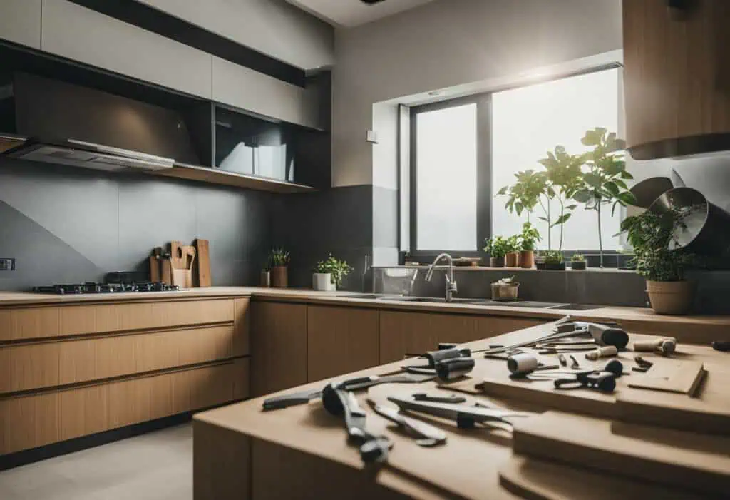 Stylish kitchen cabinet renovation with modern wood finishes in Singapore.