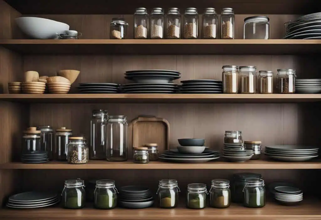 Efficient kitchen cabinet shelves maximizing space with sleek design and organized dishware. Perfect.