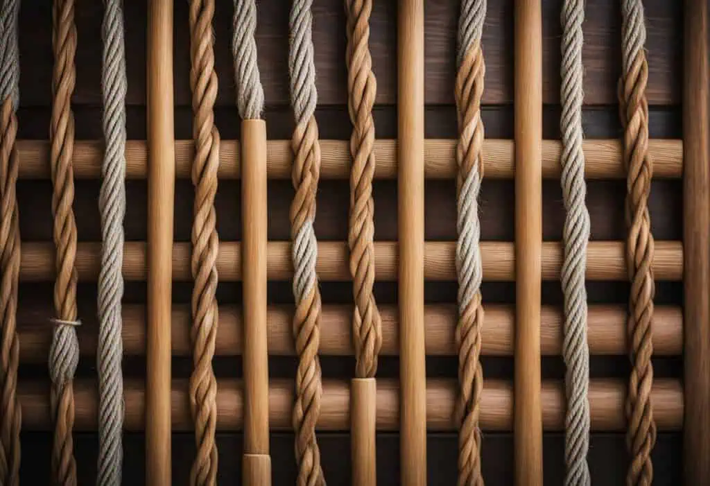 Rope-inspired kitchen cabinet design with wooden accents, perfect for a coastal look.