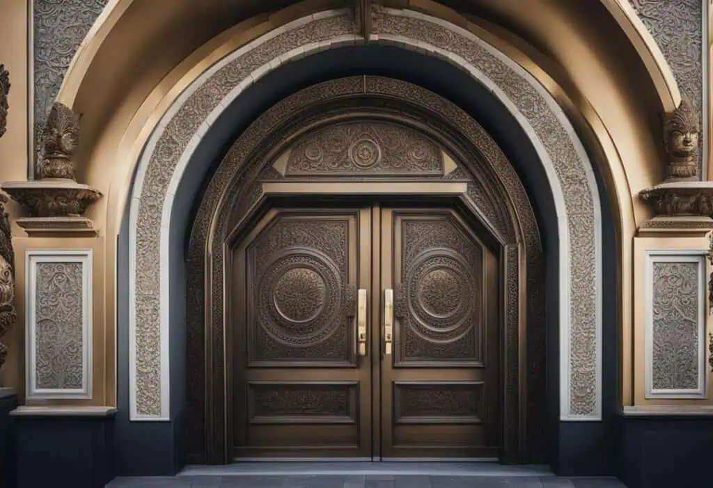 Beautiful arched kitchen door with intricate detailing and modern hardware.