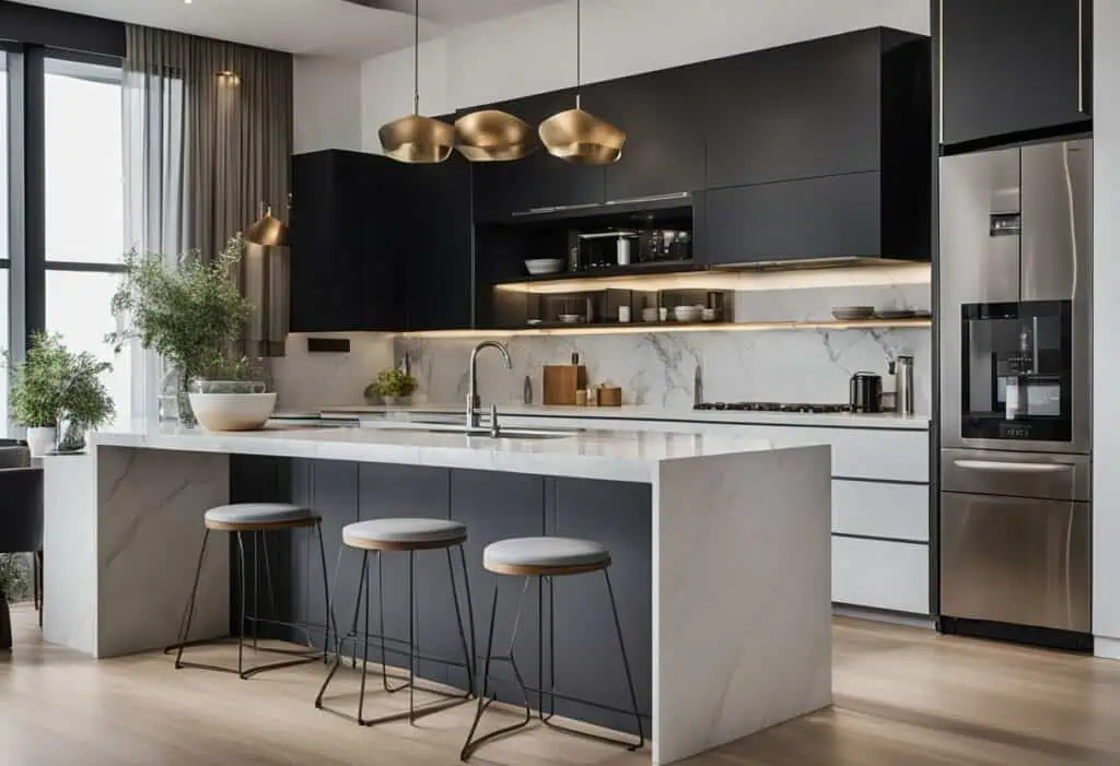 Elegant L-shape kitchen furniture design maximizing space and style in contemporary kitchens.