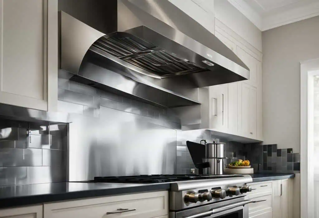 Efficient kitchen hood system with modern design, ensuring safety and optimal ventilation in contemp.