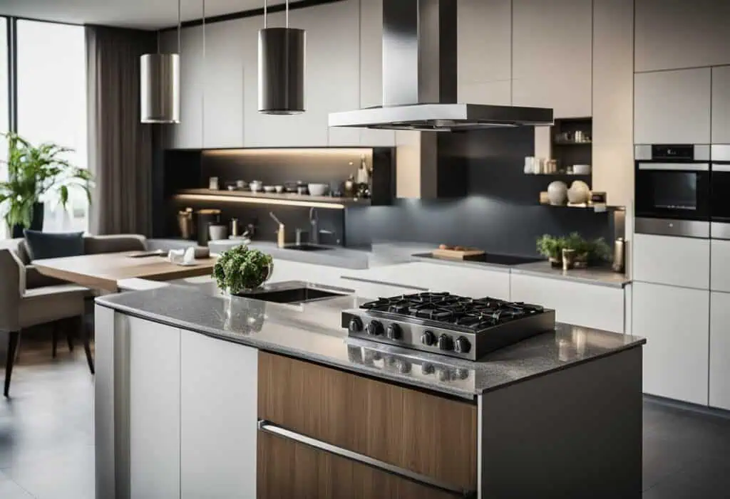 Contemporary kitchen island featuring a stove and sink, perfect for modern culinary designs.