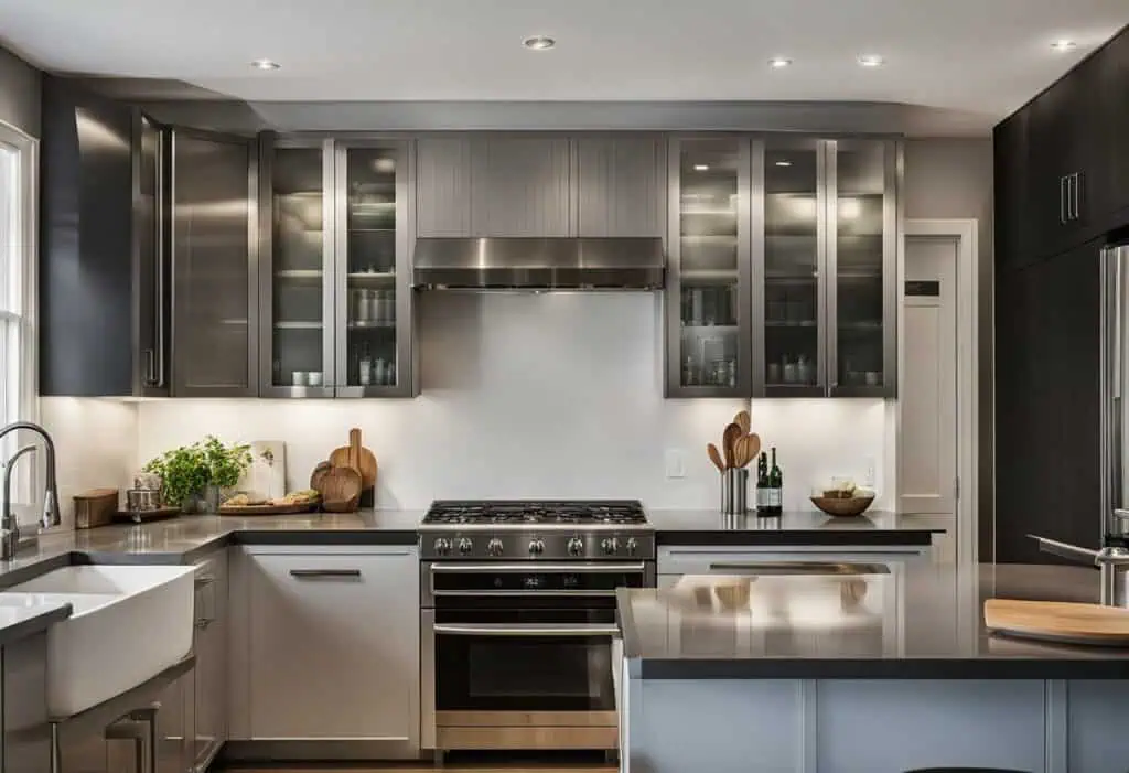Overhead kitchen cabinets design for efficient storage and contemporary look.