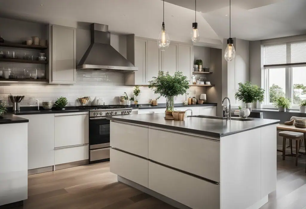 Kitchen triangle layout optimizing workflow and space utilization.