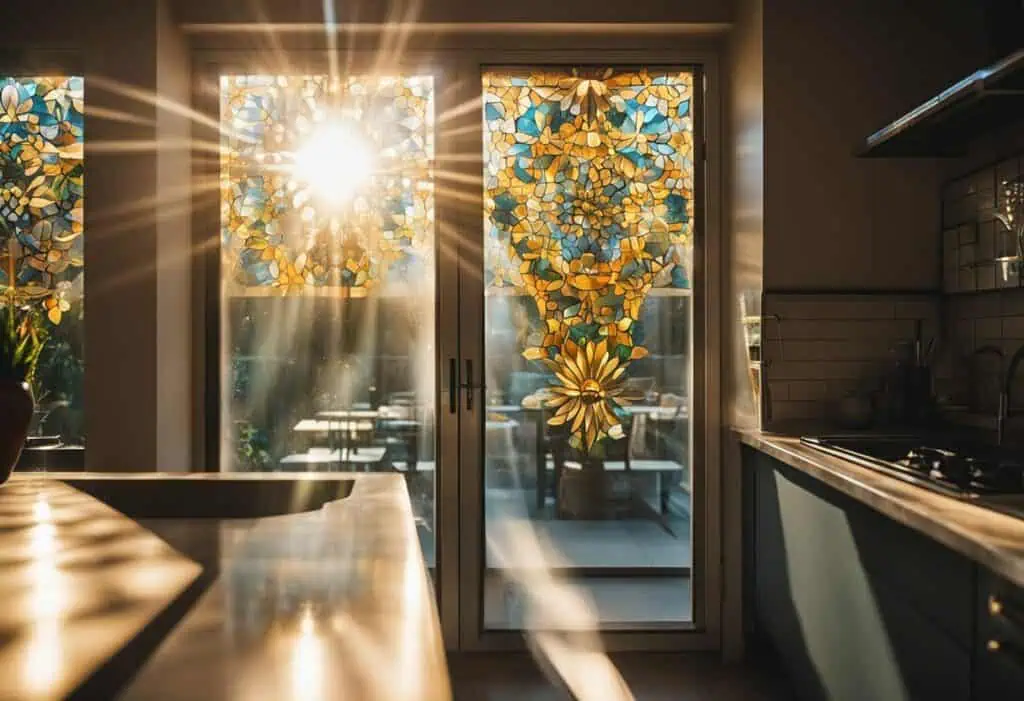 Beautiful stained glass window for kitchen decor and natural light enhancement.