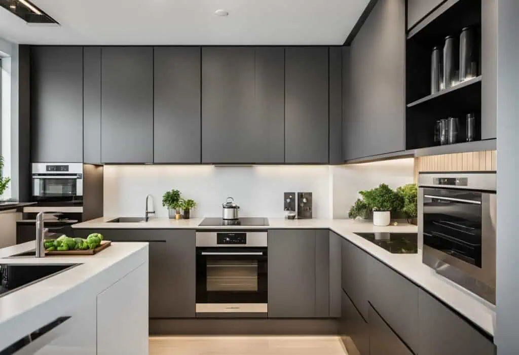 L-Shaped kitchen cabinetry maximizing space and functionality in contemporary home interiors.