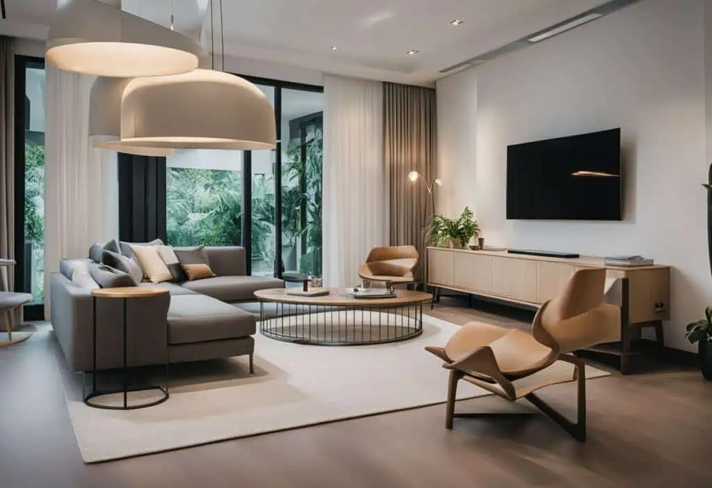 Comfortable contemporary sofa and stylish lounge chairs in a sleek, modern living space. Perfect for.