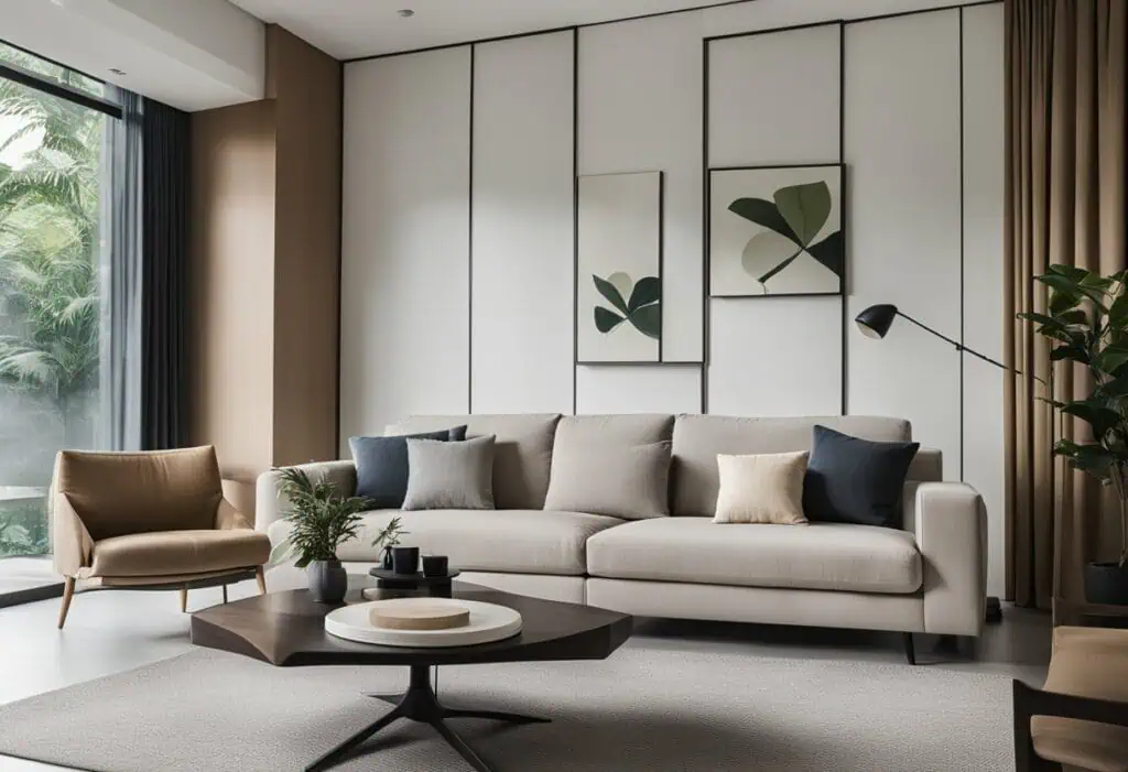 Elegant living room with modern furniture and minimalist decor in Singapore.