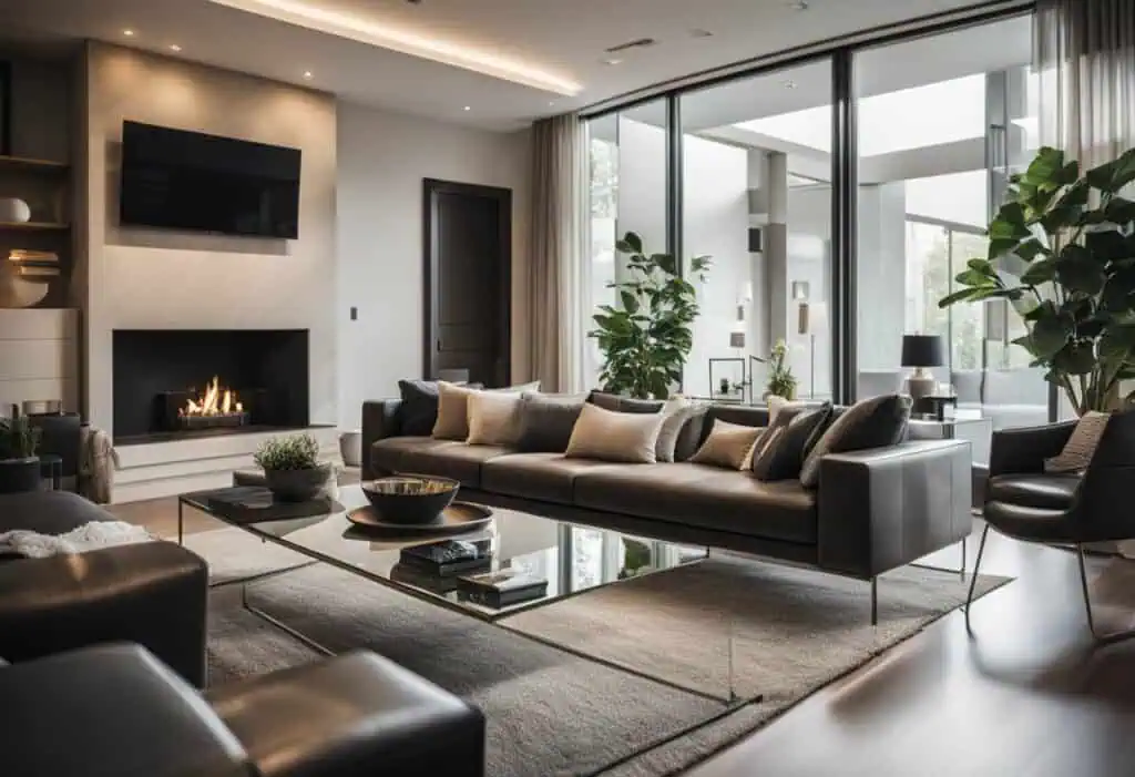 living room design with mirror