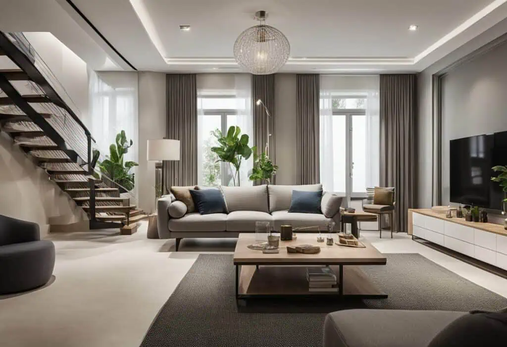living room with stairs design