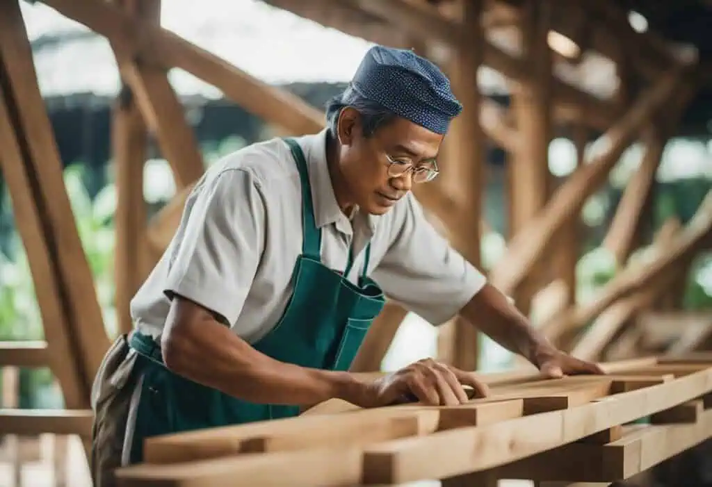 Woodworking craftsman shaping wood in Singapore for custom furniture.
