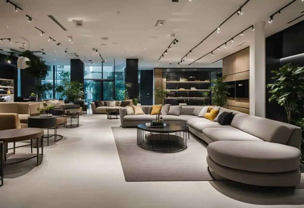Elegant Scandinavian-style furniture display in a sleek Singapore showroom.